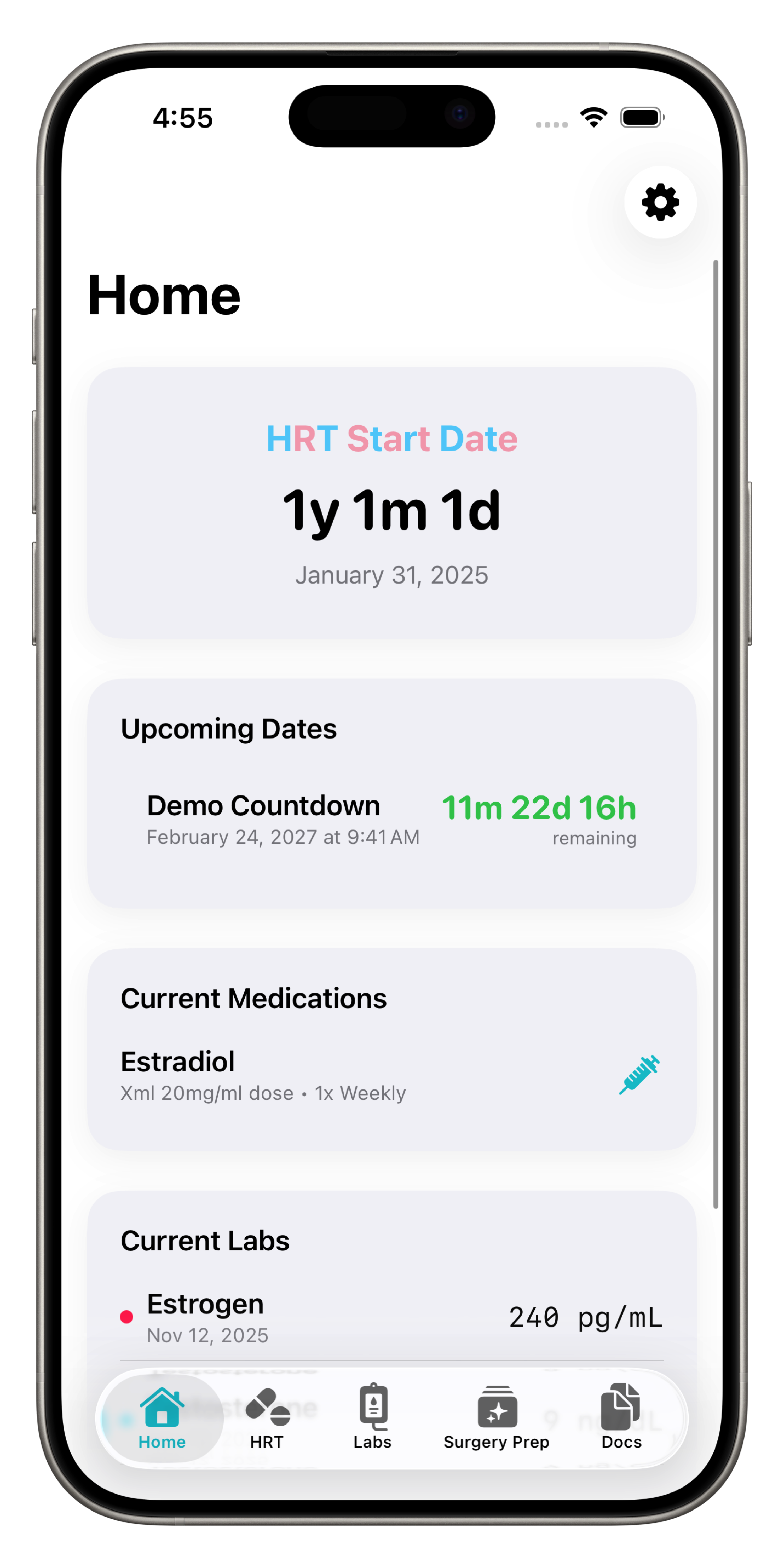 Transition Tracker Home Screen
